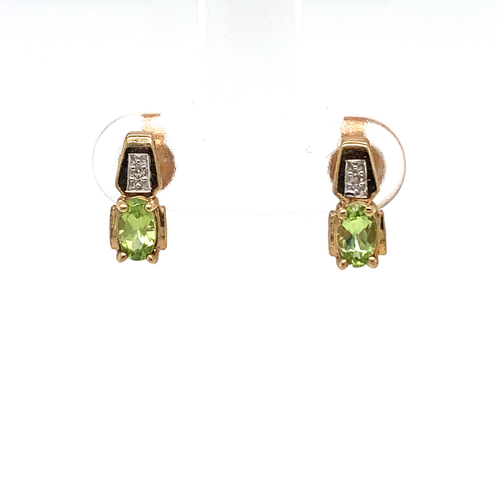 10kt Yellow Gold Peridot Diamond Earrings