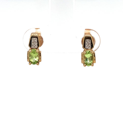 10kt Yellow Gold Peridot Diamond Earrings