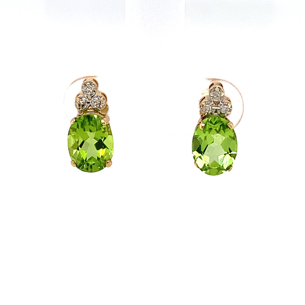 10kt Yellow Gold Peridot Diamond Earrings