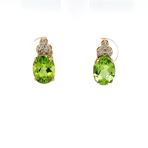 10kt Yellow Gold Peridot Diamond Earrings