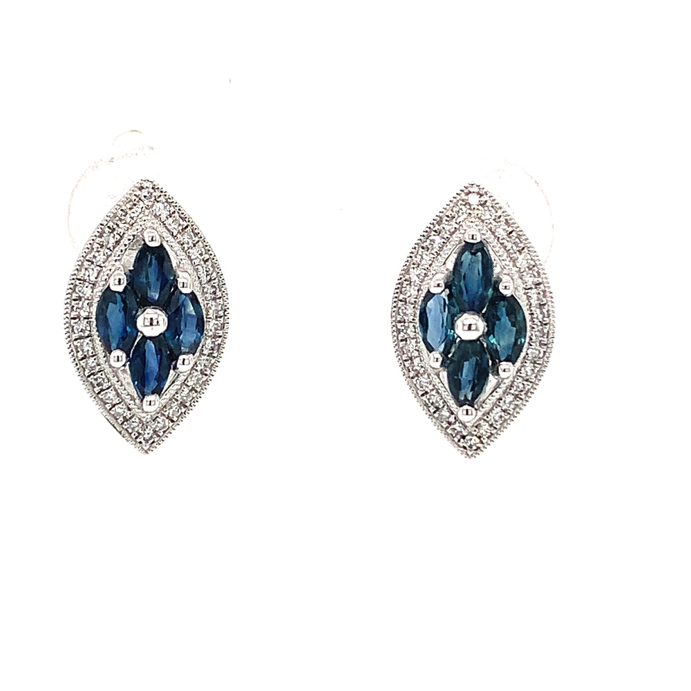 10Kt White Gold Blue Sapphire and Diamond Earrings