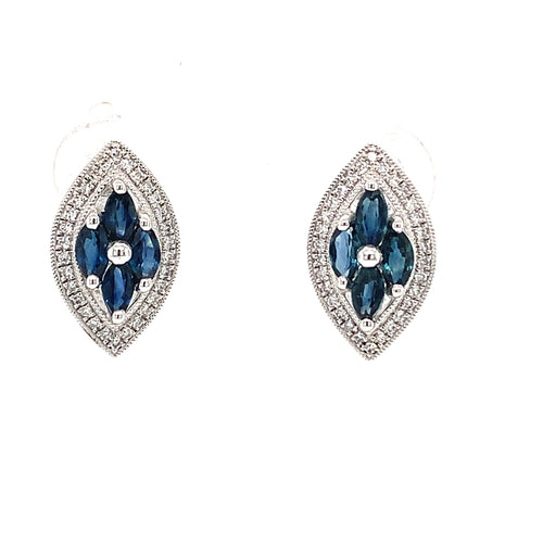 10Kt White Gold Blue Sapphire and Diamond Earrings