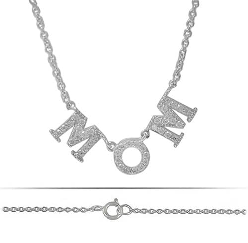 Sterling Silver CZ M.O.M Pendant