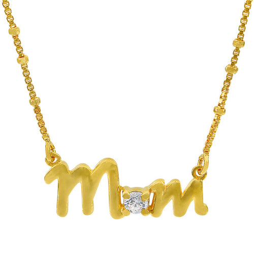 Gold Plated Sterling Silver CZ Mom Pendant