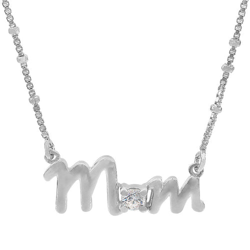 Sterling Silver CZ Mom Pendant