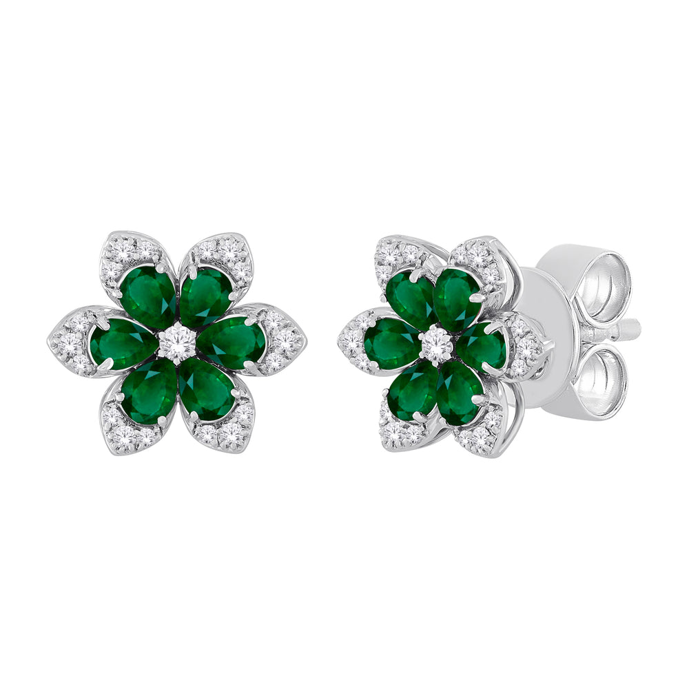 10kt White Gold 2.40 Emerald + 0.30TW Diamond Earrings