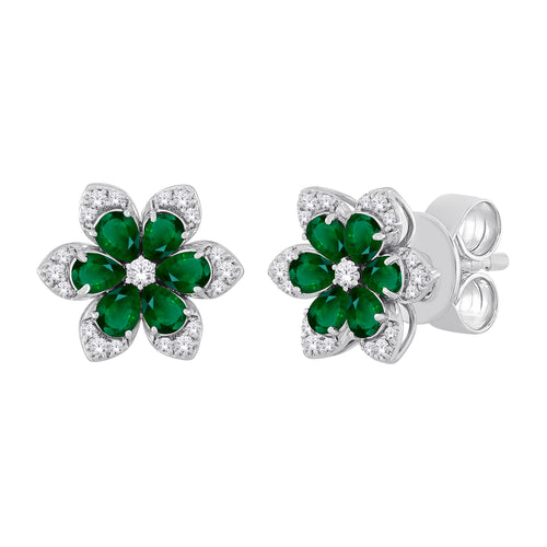 10kt White Gold 2.40 Emerald + 0.30TW Diamond Earrings