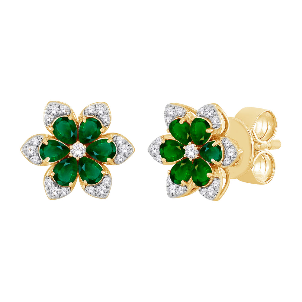 10kt Yellow Gold 2.40 Emerald + 0.30TW Diamond Earrings