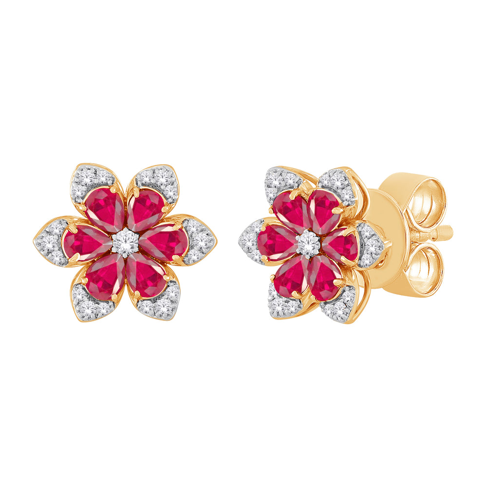 10kt Yellow Gold 2.40 Ruby + 0.30 TW Diamond Earrings