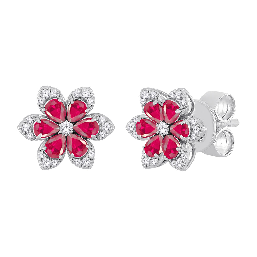 10kt White Gold 2.40 Ruby + 0.30 TW Diamond Earrings