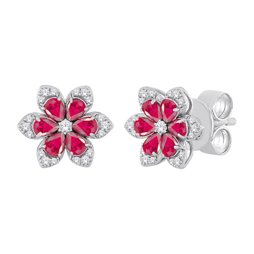 10kt White Gold 2.40 Ruby + 0.30 TW Diamond Earrings