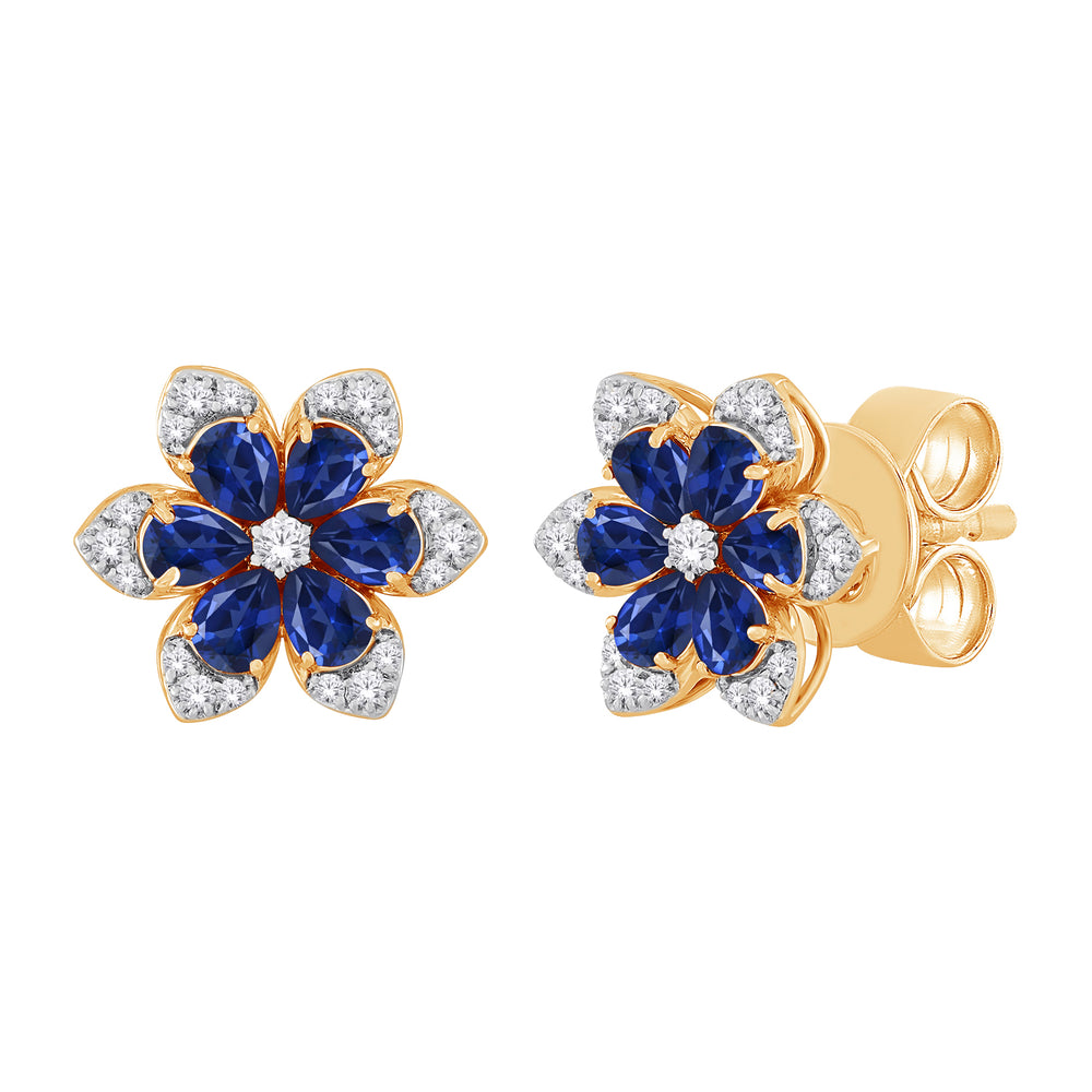 10kt Yellow Gold 0.95 Sapphire + 0.30TW Diamond Earrings