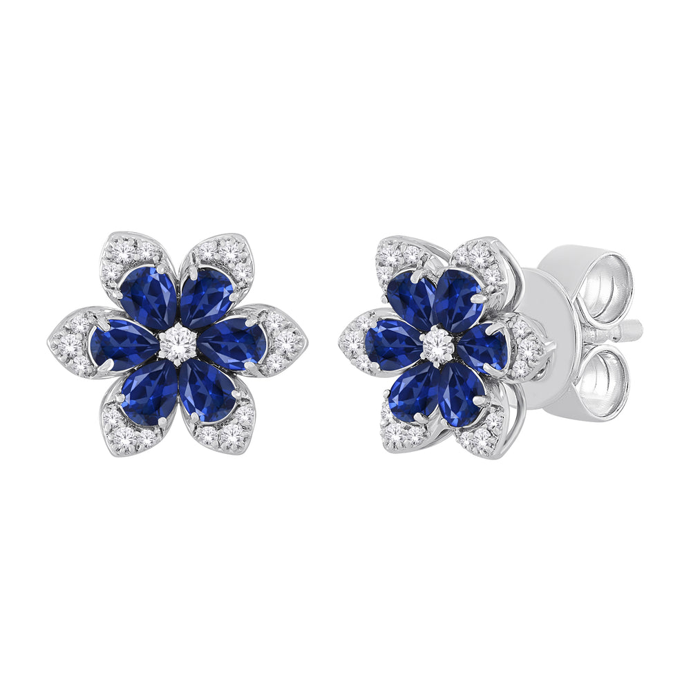10kt White Gold 0.90 Sapphire + 0.30TW Diamond Earrings