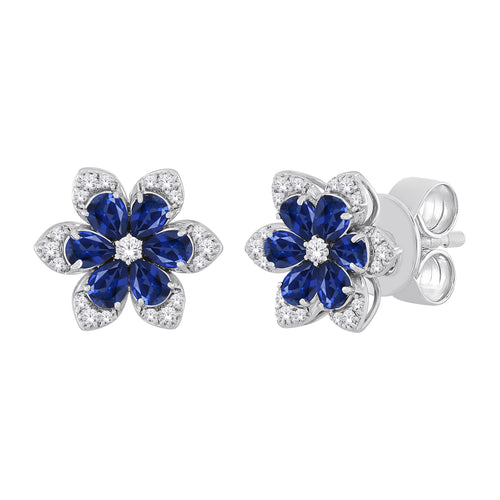 10kt White Gold 0.90 Sapphire + 0.30TW Diamond Earrings