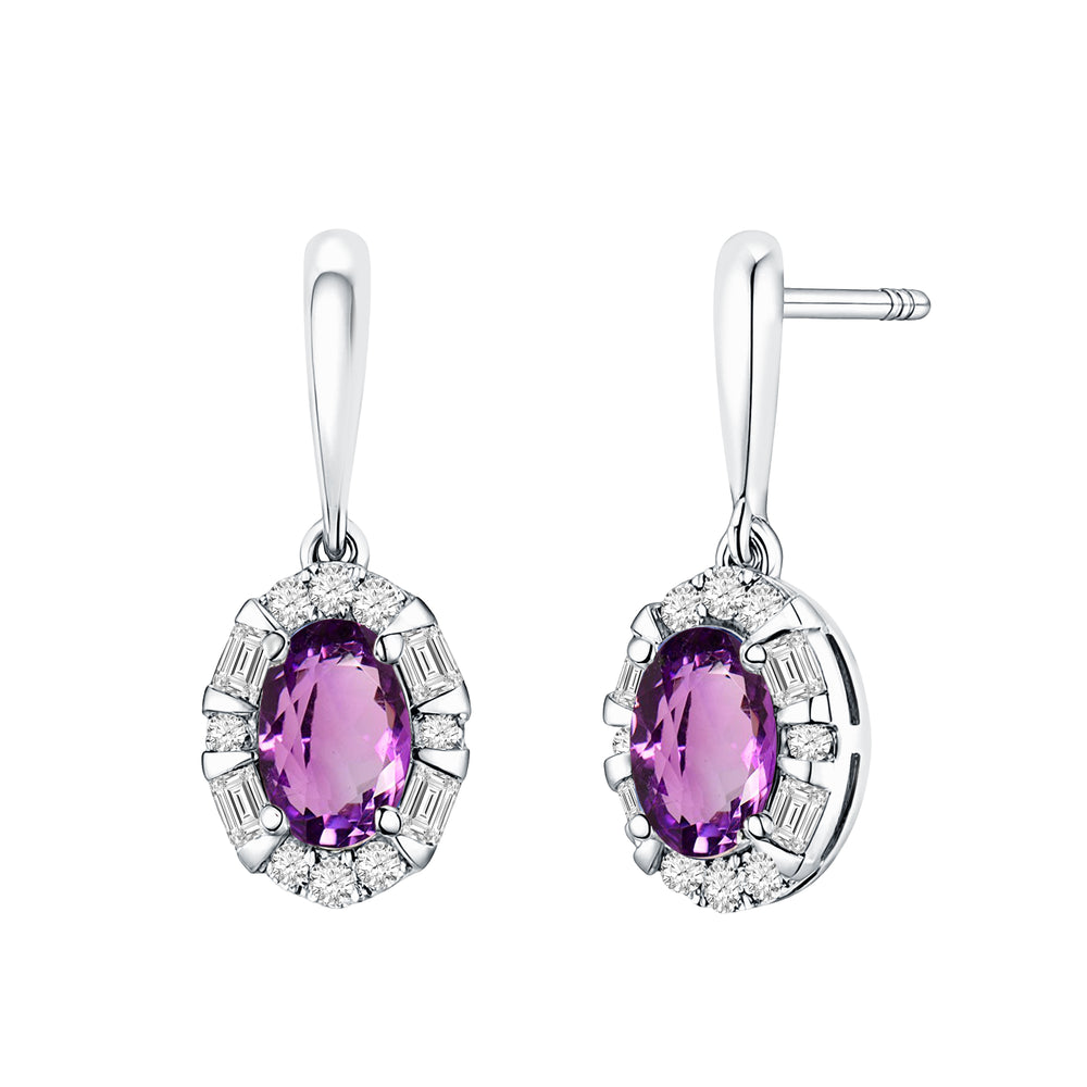 10kt White Gold 0.50 Amethyst + 0.50 TW Diamond Earrings