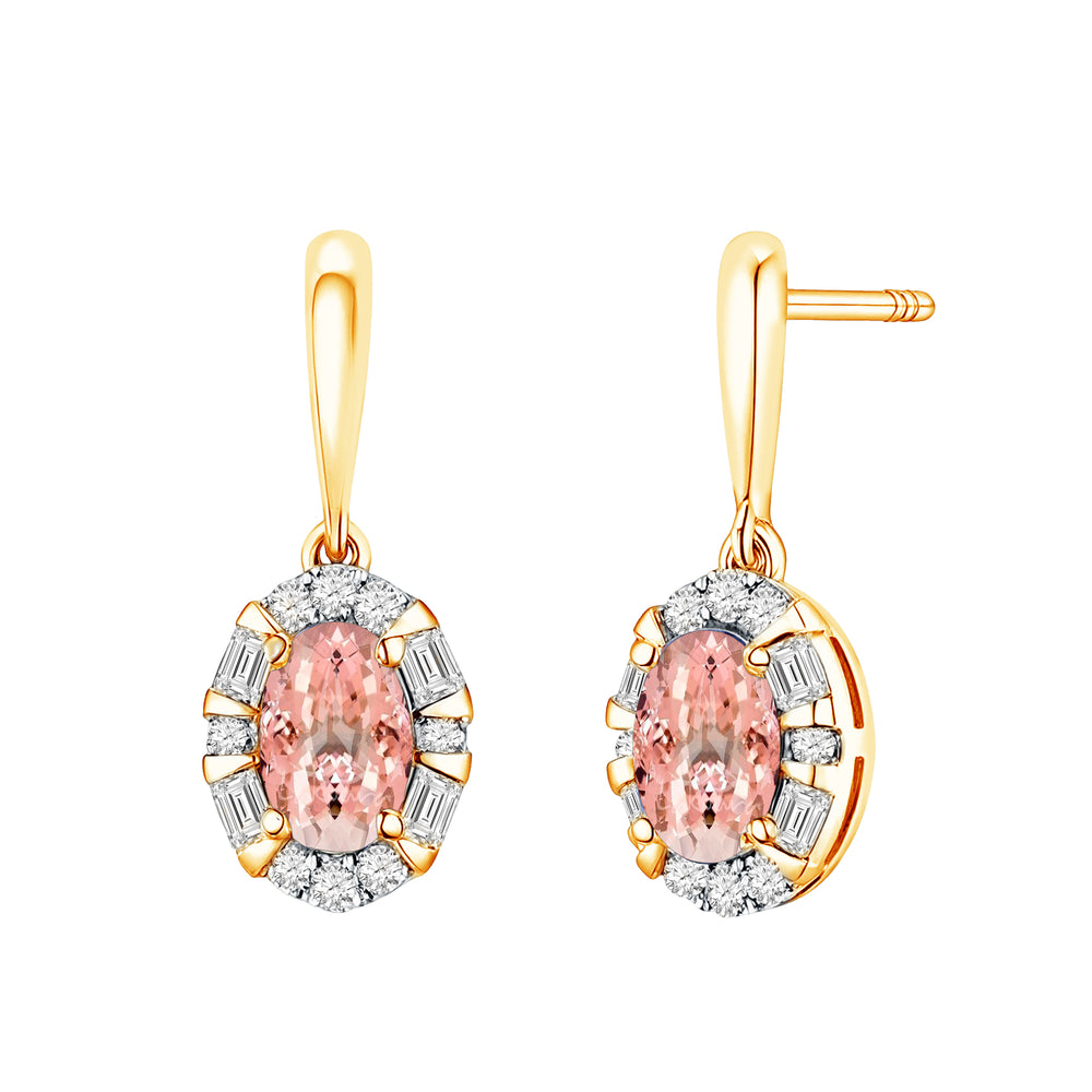 10kt Yellow Gold 0.50 Morganite + 0.50 TW Diamond Earrings