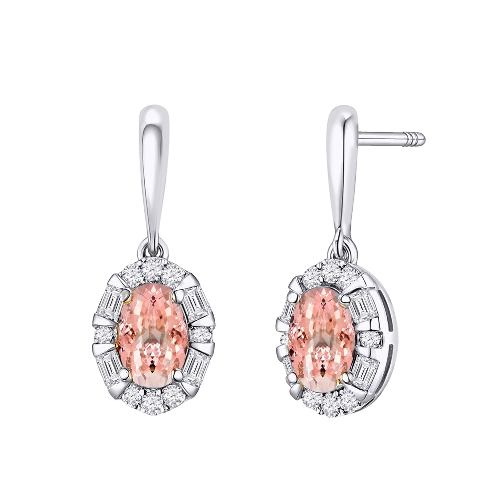 10kt White Gold 0.40 Morganite + 0.50 TW Diamond Earrings