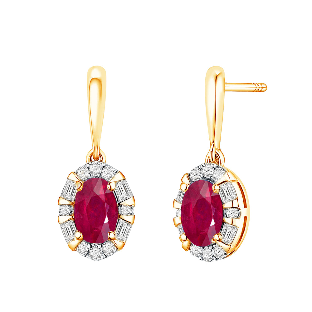 10kt Yellow Gold 0.70 Ruby + 0.50 TW Diamond Earrings