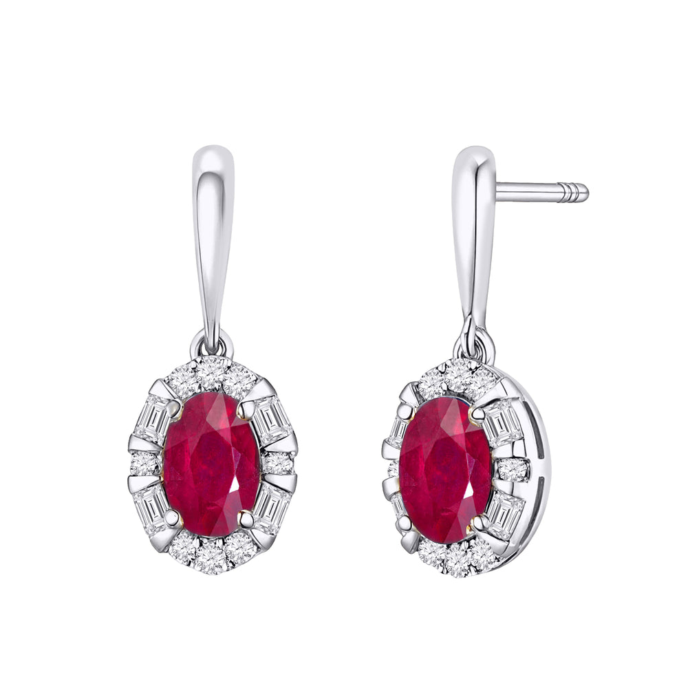 10kt White Gold 0.45 Ruby + 0.50 TW Diamond Earrings