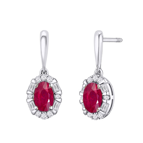 10kt White Gold 0.45 Ruby + 0.50 TW Diamond Earrings