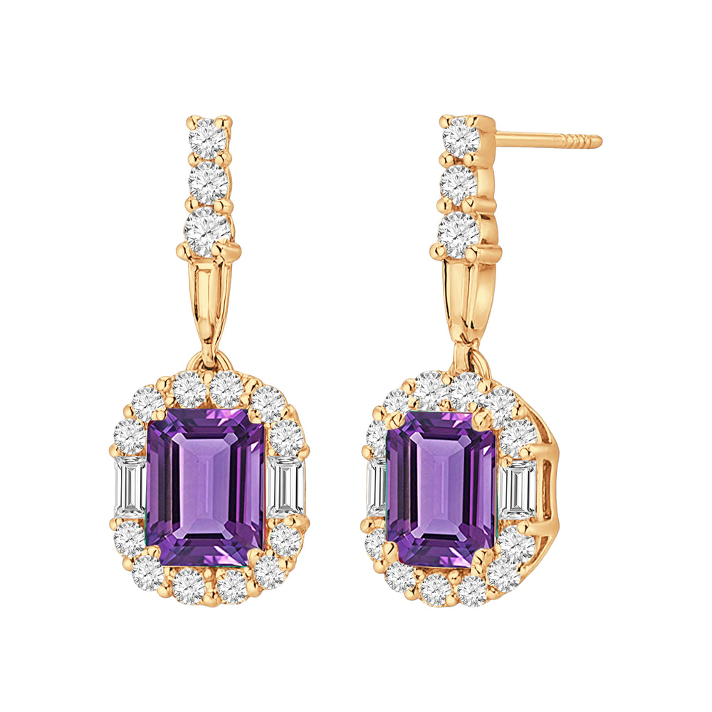 10kt Yellow Gold 0.50 Amethyst + 0.50 TW Diamond Earrings