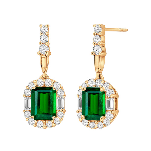 10kt Yellow Gold 0.50 Emerald + 0.50 TW Diamond Earrings