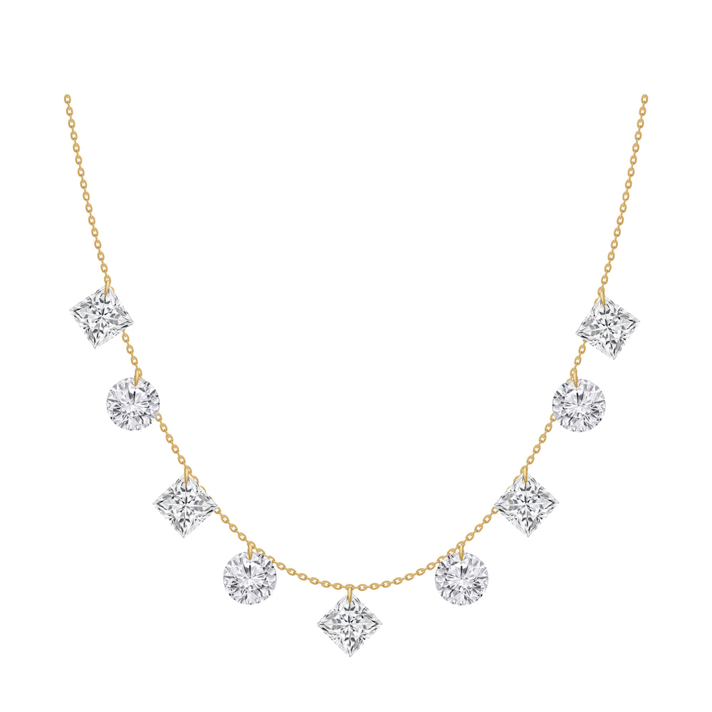 10 Yellow Gold 1ct Total Weight Round and Princess Cut Lab Grown Diamond Stationary Necklace