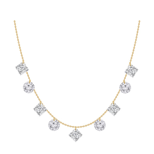 10 Yellow Gold 1ct Total Weight Round and Princess Cut Lab Grown Diamond Stationary Necklace