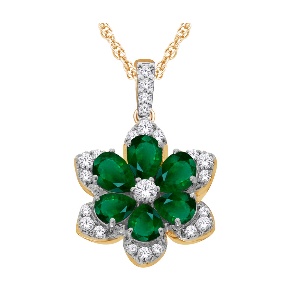 10kt Yellow Gold 1.20 Emerald +0.15 TW Diamond Pendant