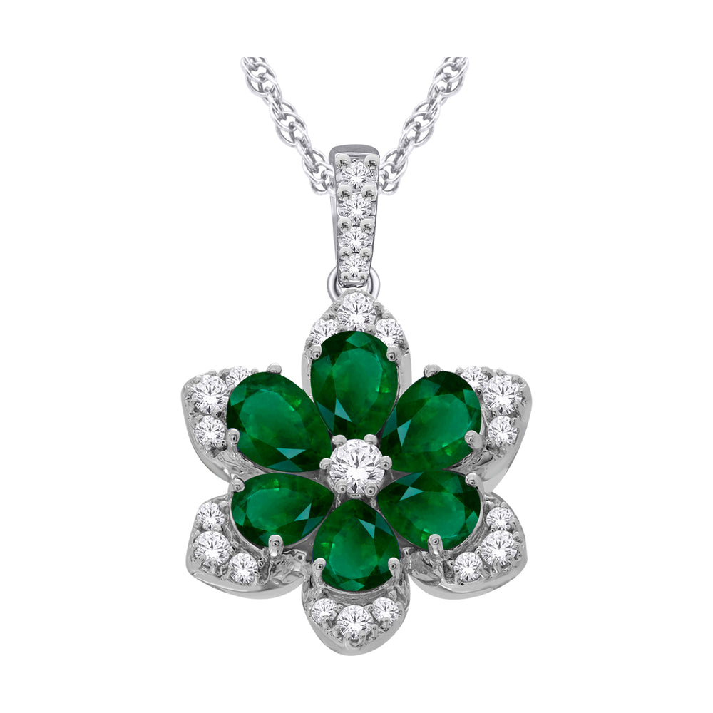 10kt White Gold 1.20 Emerald +0.15 TW Diamond Pendant