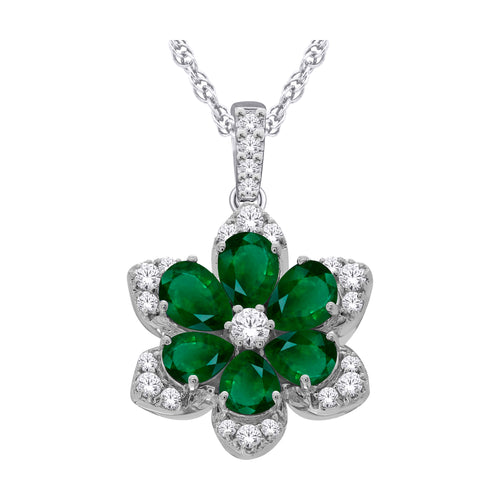 10kt White Gold 1.20 Emerald +0.15 TW Diamond Pendant
