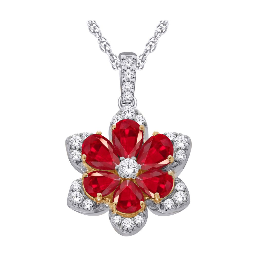 10kt White Gold 1.20 Ruby +0.15 TW Diamond Pendant