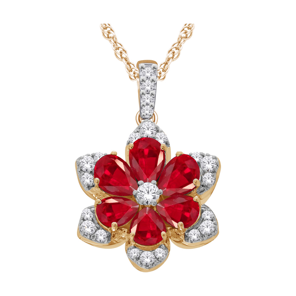10kt Yellow Gold 1.20 Ruby +0.15 TW Diamond Pendant