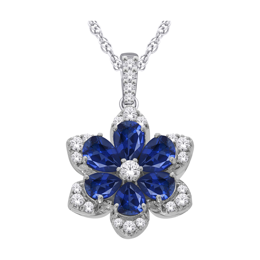 10kt White Gold 1.20 Sapphire +0.15 TW Diamond Pendant