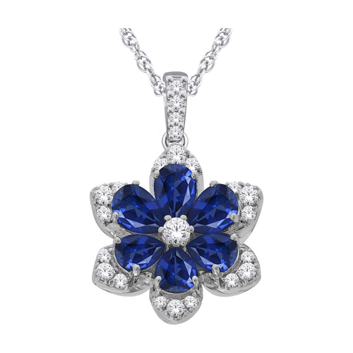 10kt White Gold 1.20 Sapphire +0.15 TW Diamond Pendant