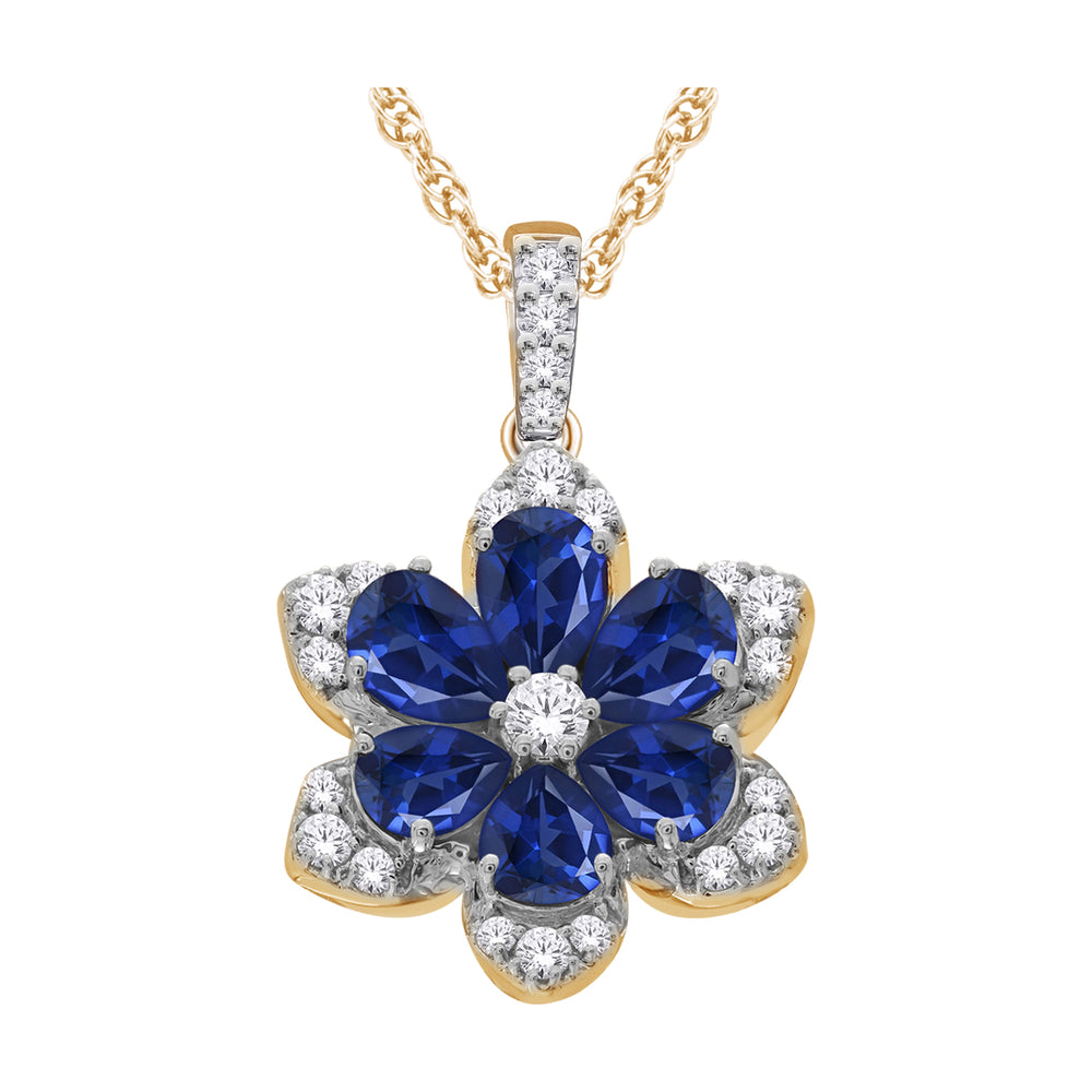 10kt Yellow Gold 1.10 Sapphire +0.15 TW Diamond Pendant
