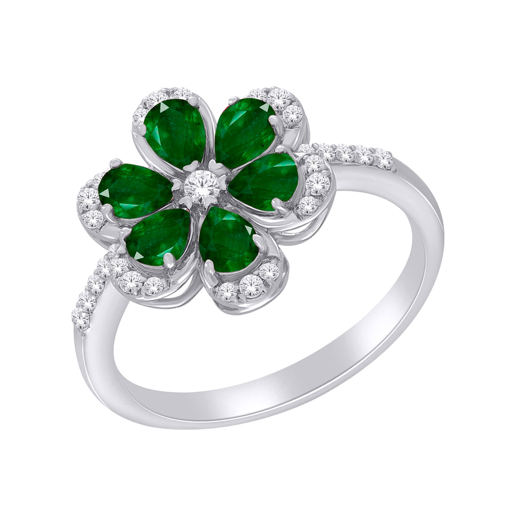 10kt White Gold 1.00 Emerald + 0.20TW Diamond Ring
