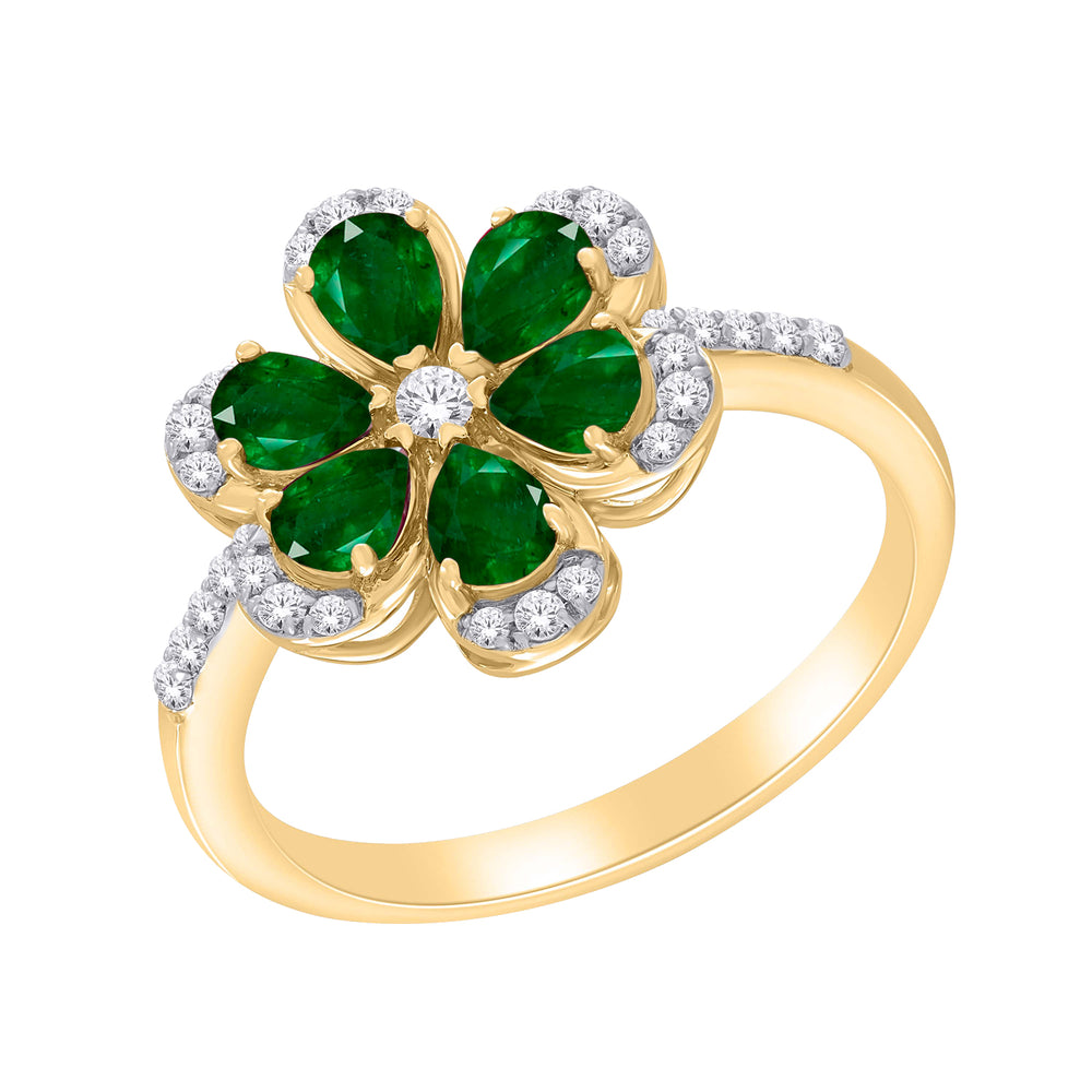 10kt Yellow Gold 1.00 Emerald + 0.20TW Diamond Ring