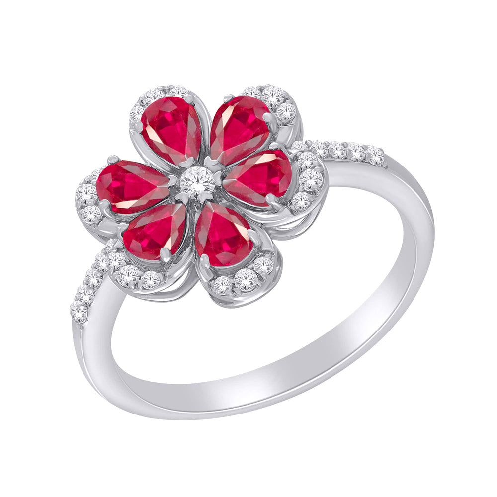 10kt White Gold 1.20 Ruby + 0.20 TW Diamond Ring