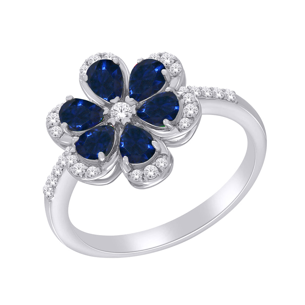10kt White Gold 1.25 Sapphire + 0.20 TW Diamond Ring