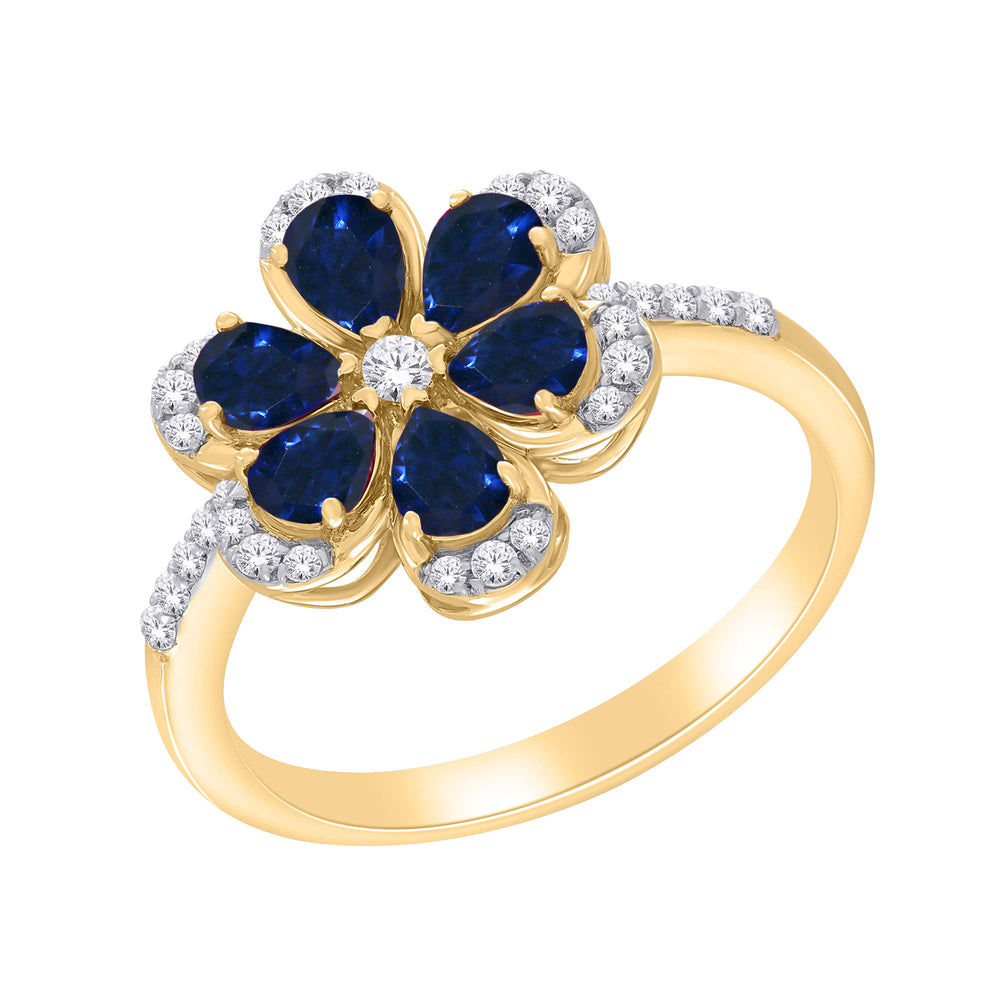 10kt Yellow Gold 1.10 Sapphire + 0.20 TW Diamond Ring