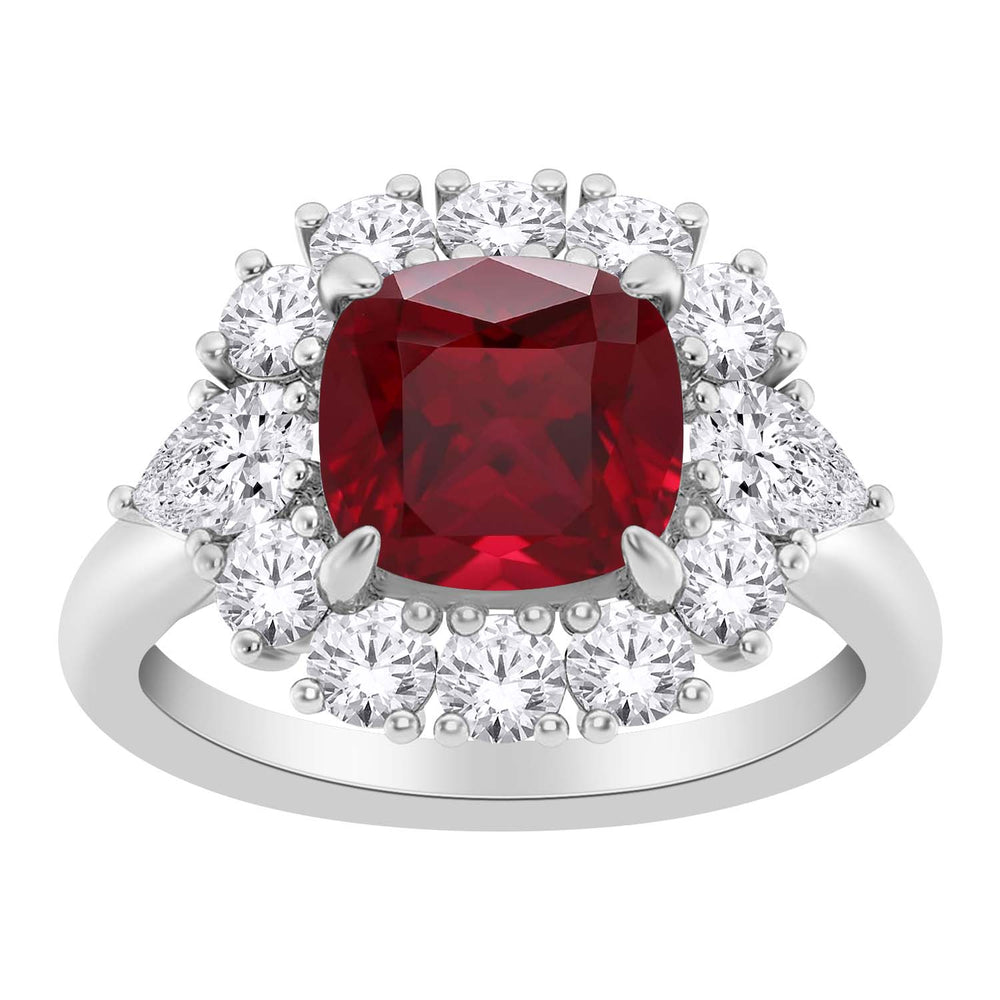 10kt White Gold 1.40 Ruby + 0.75 TW Diamond Ring
