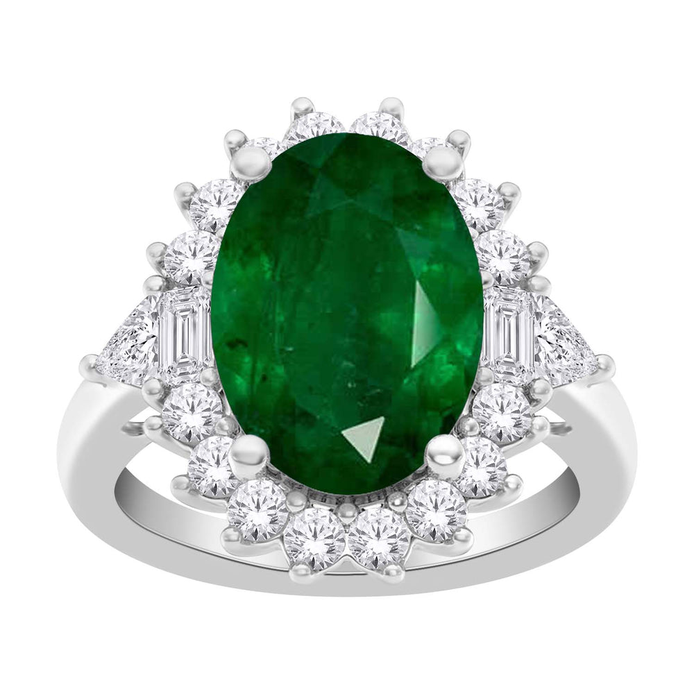 10kt White Gold 1.50 Emerald + 0.40TW Diamond Ring