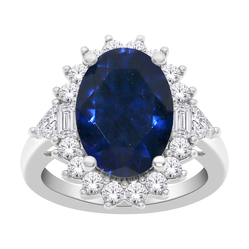 10kt White Gold 1.50 Sapphire + 0.40 TW Diamond Ring