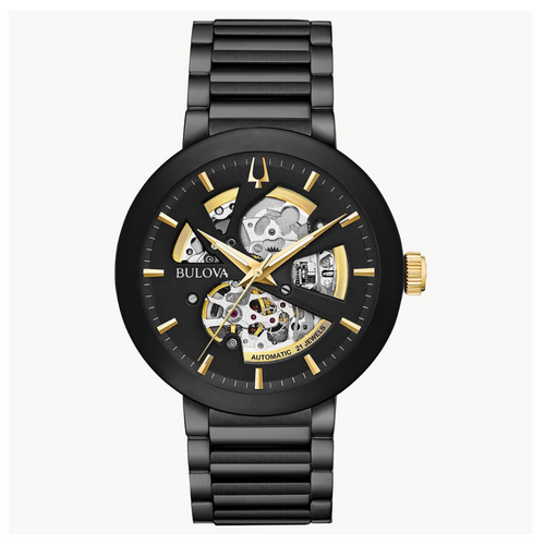Bulova Futuro Men's Black Gold Accent Automatic Stainless Steel Watch - 98A203