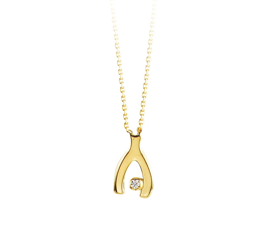 10kt Yellow Gold Wishbone Diamond Necklace