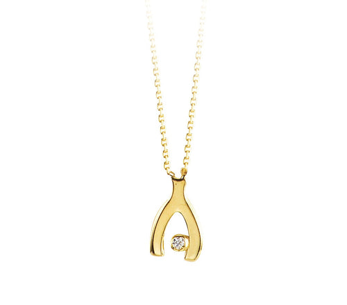 10kt Yellow Gold Wishbone Diamond Necklace