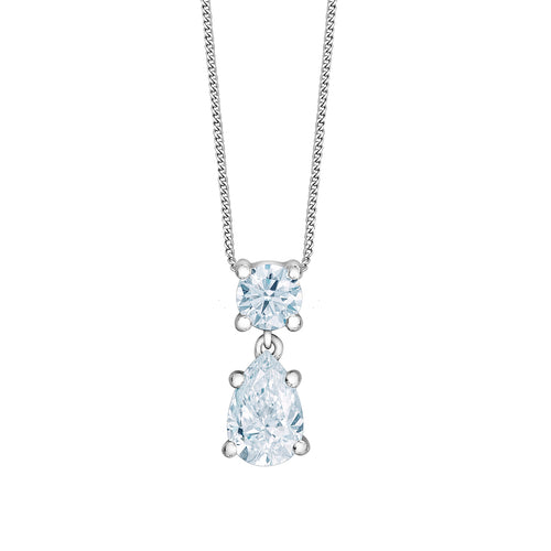 10kt White Gold 0.75ct Pear & Round Cut Lab Grown Diamond Drop Pendant and Chain