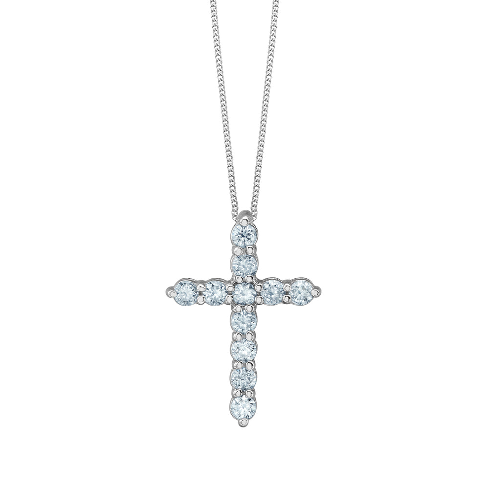10kt White Gold 0.25ct Round Cut Lab Grown Diamond Cross Pendant and Chain
