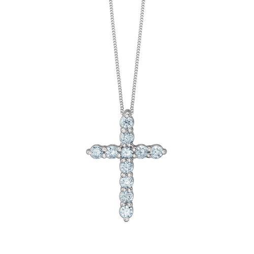 10kt White Gold 0.25ct Round Cut Lab Grown Diamond Cross Pendant and Chain